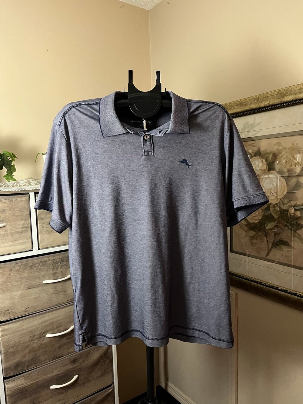 Tommy Bahama Men’s Large Gray Blue Supima Cotton Polo Shirt Marlin Logo L